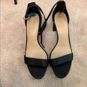 Vince Camuto black leather block heels size 8